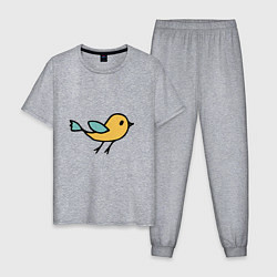 Пижама хлопковая мужская Птицы голубого и желтого цвета, цвет: меланж
