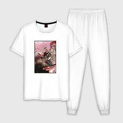 Пижама хлопковая мужская Дороро и Хяккимару в бою, цвет: белый