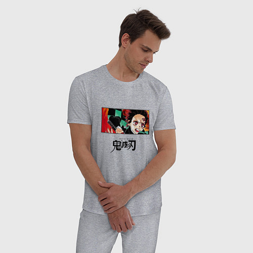 Мужская пижама Клинок, рассекающий демонов Танджиро лого / Меланж – фото 3