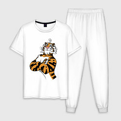 Пижама хлопковая мужская Cool Tiger Power Muzzle, цвет: белый