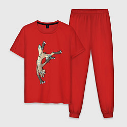 Пижама хлопковая мужская Котяра акробат Acrobat cat, цвет: красный