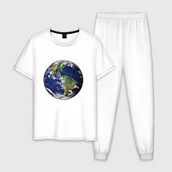 Пижама хлопковая мужская Земля Вид из космоса, цвет: белый