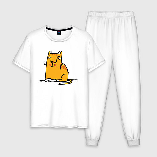 Мужская пижама Желтый котик / Белый – фото 1