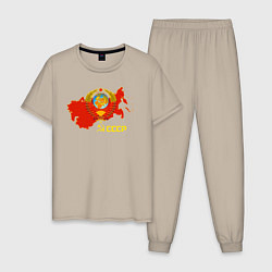 Пижама хлопковая мужская Герб Карта СССР, цвет: миндальный
