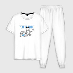 Пижама хлопковая мужская Птичка Твиттер Илон Маск, цвет: белый