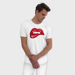 Пижама хлопковая мужская Red kiss губы, цвет: белый — фото 2