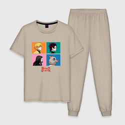 Пижама хлопковая мужская Клинок, рассекающий демонов Коллаж, цвет: миндальный