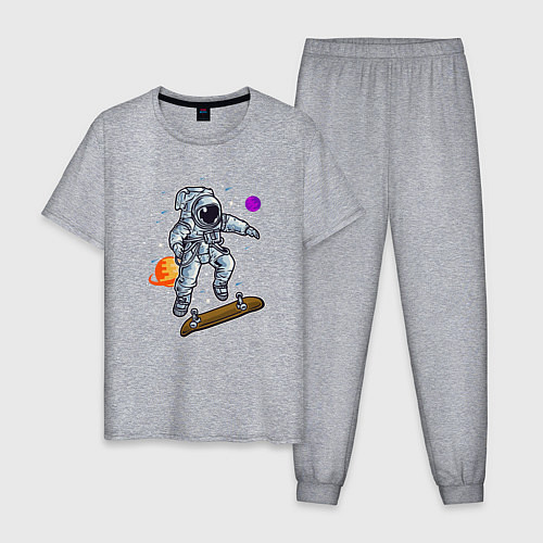 Мужская пижама Космонавт прыгает на скейте / Меланж – фото 1