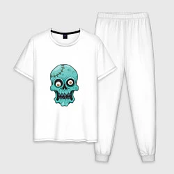 Пижама хлопковая мужская Zombie Skull, цвет: белый