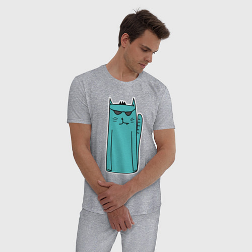 Мужская пижама Бирюзовый кот / Меланж – фото 3
