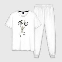 Пижама хлопковая мужская Скелетик и велосипед, цвет: белый