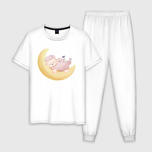 Мужская пижама Милая Овечка Спит На Месяце / Белый – фото 1