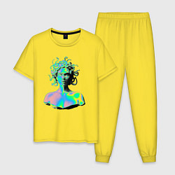 Пижама хлопковая мужская Gorgon Medusa Vaporwave Neon, цвет: желтый