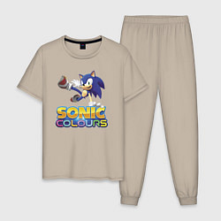 Пижама хлопковая мужская Sonic Colours Hedgehog Video game, цвет: миндальный
