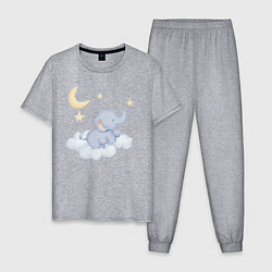 Пижама хлопковая мужская Милый Слонёнок На Облаке, цвет: меланж