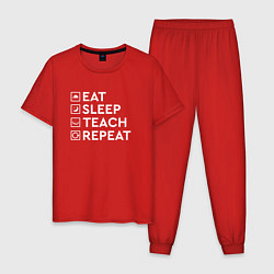 Пижама хлопковая мужская Eat sleep TEACH repeat, цвет: красный