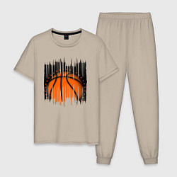 Пижама хлопковая мужская Баскетбольный мяч в разрыве, цвет: миндальный