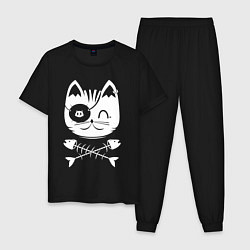 Пижама хлопковая мужская Голова кота Skull Hype, цвет: черный