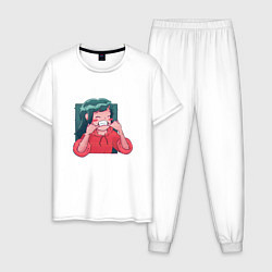 Пижама хлопковая мужская Anime Glitch Girl, цвет: белый