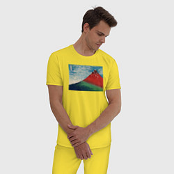 Пижама хлопковая мужская Fine Wind, Clear Morning Гора Фудзи, цвет: желтый — фото 2