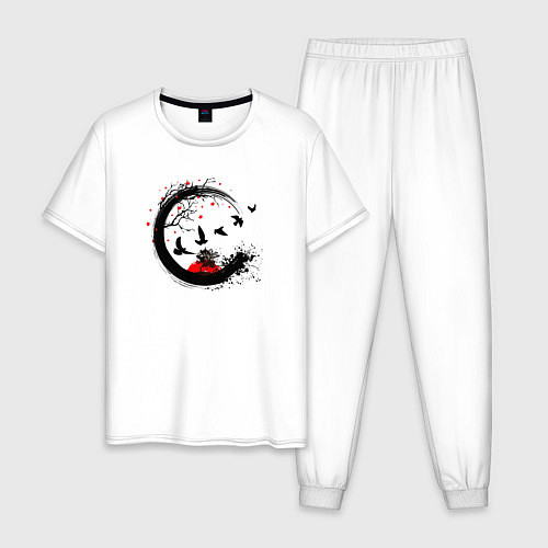 Мужская пижама Закат в японском стиле / Белый – фото 1