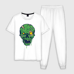 Пижама хлопковая мужская Зелёный зомби, цвет: белый