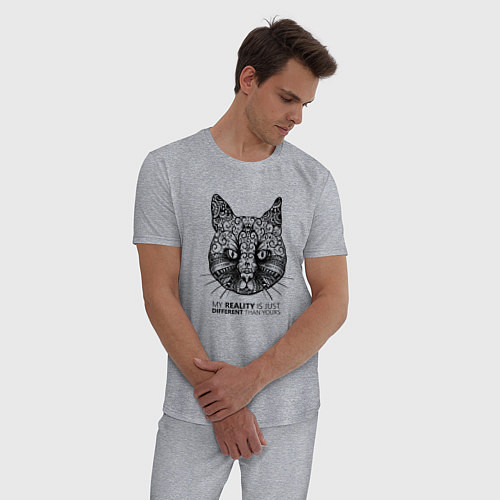 Мужская пижама Кот в стиле Мандала Mandala Cat / Меланж – фото 3