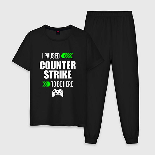 Мужская пижама I Paused Counter Strike To Be Here с зелеными стре / Черный – фото 1