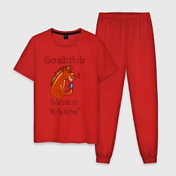 Пижама хлопковая мужская Шутка про лошадь и бармена, цвет: красный