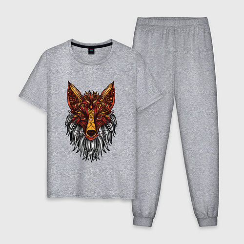 Мужская пижама Лиса в стиле Мандала Mandala Fox / Меланж – фото 1