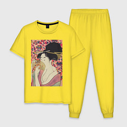 Пижама хлопковая мужская Kushi Портрет девушки, цвет: желтый