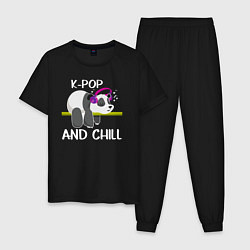 Пижама хлопковая мужская Панда на кей попе и расслабоне, цвет: черный