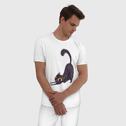 Пижама хлопковая мужская Черная кошечка, цвет: белый — фото 2