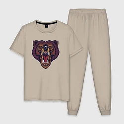 Пижама хлопковая мужская Медведь - Х1, цвет: миндальный