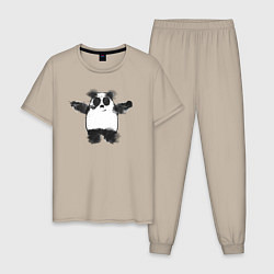 Пижама хлопковая мужская Акварельная панда, цвет: миндальный