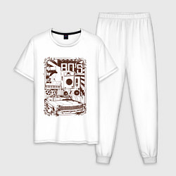 Пижама хлопковая мужская Иллюстрация автомобиля 80-х, цвет: белый