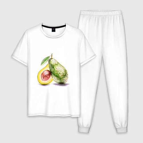 Мужская пижама Авокадо, нарисовано вручную / Белый – фото 1