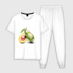 Пижама хлопковая мужская Авокадо, нарисовано вручную, цвет: белый