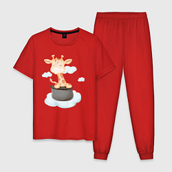 Пижама хлопковая мужская Милый Жирафик Сидит В Горшочке На Облаке, цвет: красный