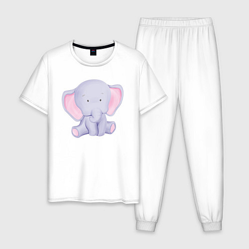 Мужская пижама Милый Слонёнок В Предкушении / Белый – фото 1