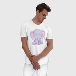 Пижама хлопковая мужская Милый Слонёнок В Предкушении, цвет: белый — фото 2