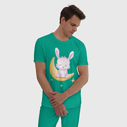 Пижама хлопковая мужская Милый Крольчонок Сидит На Месяце, цвет: зеленый — фото 2