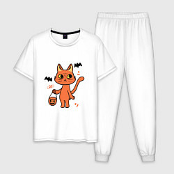 Пижама хлопковая мужская CAT FOR HALLOWEEN, цвет: белый