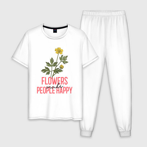 Мужская пижама Цветы делают людей счастливее / Белый – фото 1