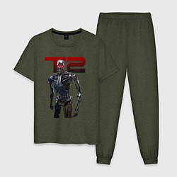 Пижама хлопковая мужская Terminator 2 - T800, цвет: меланж-хаки
