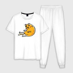 Пижама хлопковая мужская Уставший рыжий кот, цвет: белый