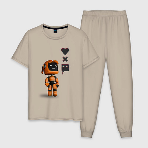 Мужская пижама Оранжевый робот с логотипом LDR / Миндальный – фото 1