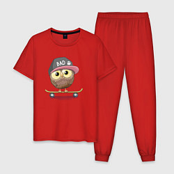 Пижама хлопковая мужская Маленькая плохая сова на скейте, цвет: красный