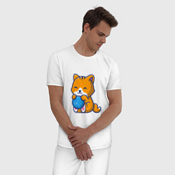 Пижама хлопковая мужская Рыженький котик, цвет: белый — фото 2