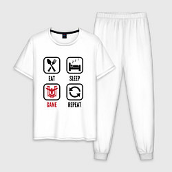 Пижама хлопковая мужская Eat Sleep Free Fire Repeat, цвет: белый
